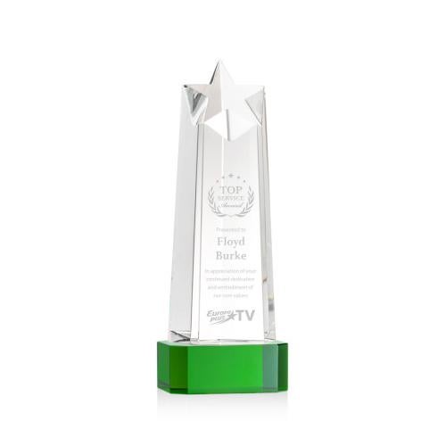 Corporate Awards - Crystal Awards - Crystal Pillar Awards - Delaware Star on Base - Green