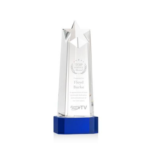 Corporate Awards - Crystal Awards - Crystal Pillar Awards - Delaware Star on Base - Blue