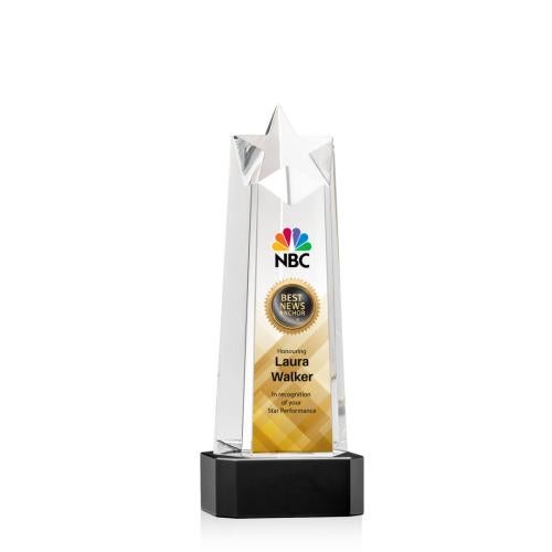 Corporate Awards - Crystal Awards - Crystal Pillar Awards - Delaware Full Color Black on Base Star Crystal Award