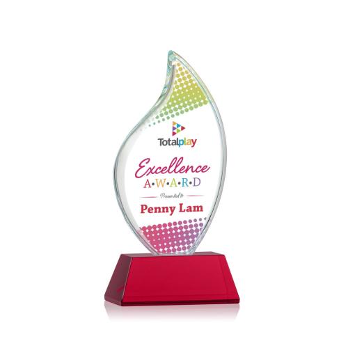 Corporate Awards - Crystal Awards - Colored Crystal - Red Crystal Awards - Odessy Vividprint™ Red on Newhaven Flame Crystal Award