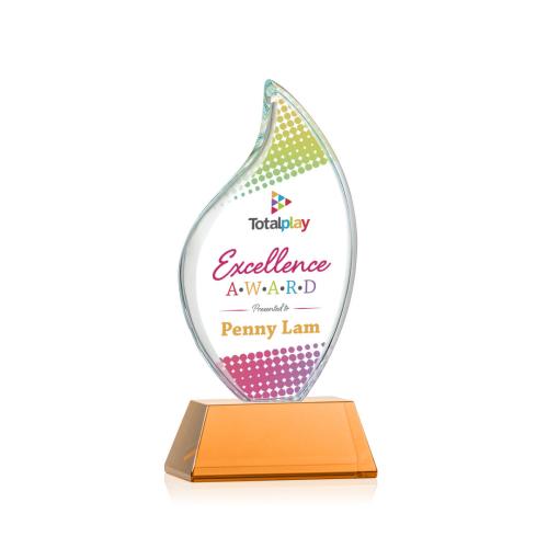 Corporate Awards - Crystal Awards - Crystal Flame Awards - Odessy Vividprint™ Amber on Newhaven Flame Crystal Award