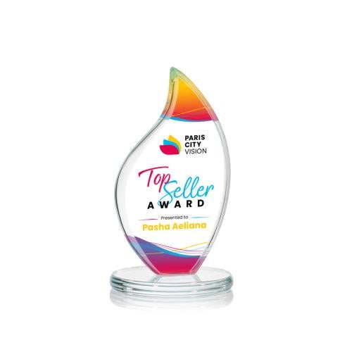 Corporate Awards - Crystal Awards - Crystal Flame Awards - Odessy Full Color Clear Flame Crystal Award