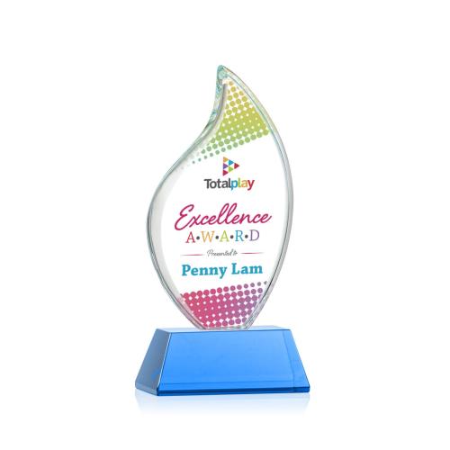 Corporate Awards - Crystal Awards - Crystal Flame Awards - Odessy Vividprint™ Sky Blue on Newhaven Flame Crystal Award