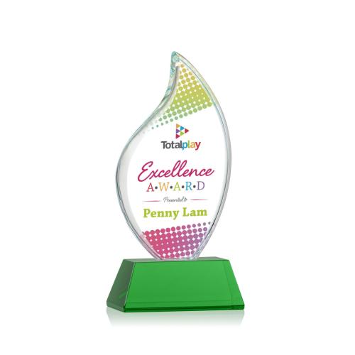Corporate Awards - Crystal Awards - Crystal Flame Awards - Odessy Vividprint™ Green on Newhaven Flame Crystal Award