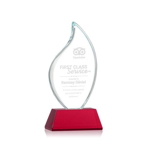 Corporate Awards - Crystal Awards - Colored Crystal - Red Crystal Awards - Odessy Red on Newhaven Flame Crystal Award