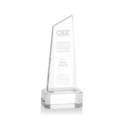 Corporate Awards - Crystal Awards - Crystal Pillar Awards - Belmont Tower Clear on Padova Base Obelisk Crystal Award