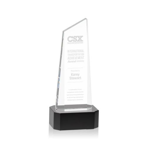 Corporate Awards - Crystal Awards - Crystal Pillar Awards - Belmont Tower Black on Padova Base Obelisk Crystal Award
