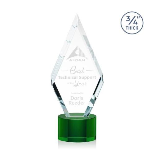 Corporate Awards - Glass Awards - Colored Glass Awards - Richmond Green on Marvel Base Crystal Award