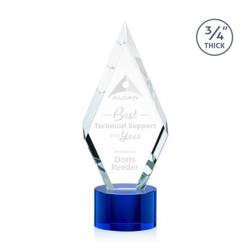 Corporate Awards - Glass Awards - Colored Glass Awards - Richmond Blue on Marvel Base Crystal Award