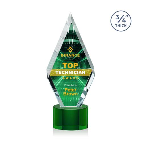 Corporate Awards - Glass Awards - Colored Glass Awards - Richmond Full Color Green on Marvel Crystal Award