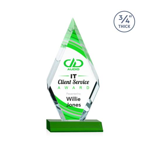Corporate Awards - Glass Awards - Colored Glass Awards - Richmond Full Color Green Crystal Award