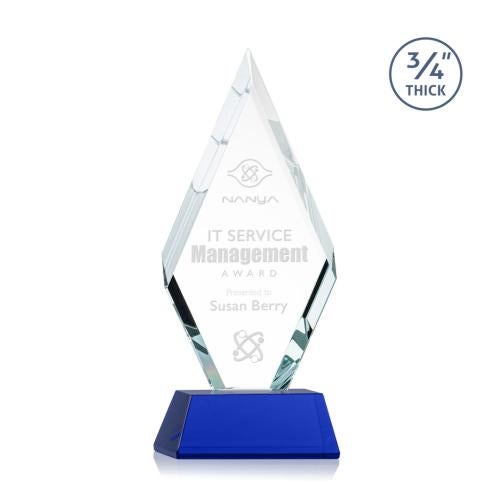 Corporate Awards - Glass Awards - Colored Glass Awards - Richmond Blue on Newhaven Base Crystal Award
