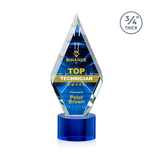 Corporate Awards - Glass Awards - Colored Glass Awards - Richmond Full Color Blue on Marvel Crystal Award