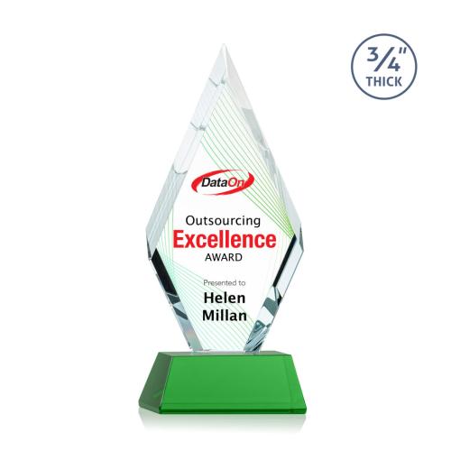 Corporate Awards - Glass Awards - Colored Glass Awards - Richmond Full Color Green on Newhaven Crystal Award