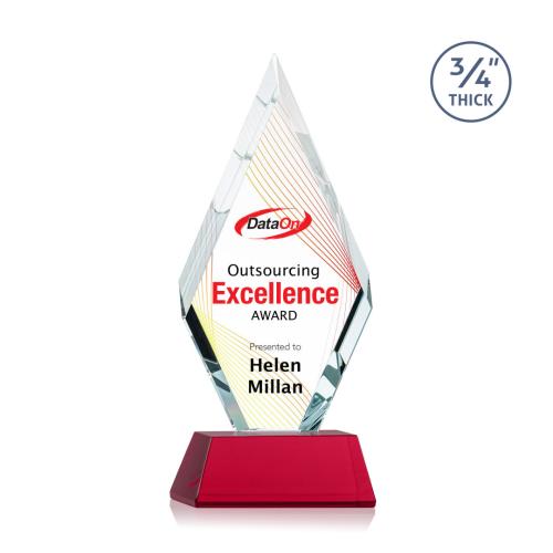 Corporate Awards - Crystal Awards - Colored Crystal - Red Crystal Awards - Richmond Full Color Red on Newhaven Crystal Award