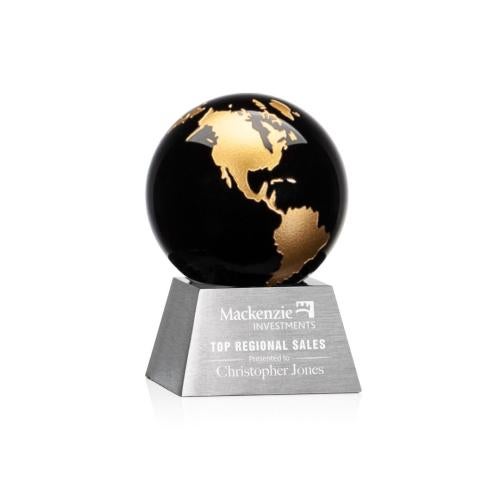 Corporate Awards - Sales Awards - Ryegate Globe Black/Gold Spheres Crystal Award