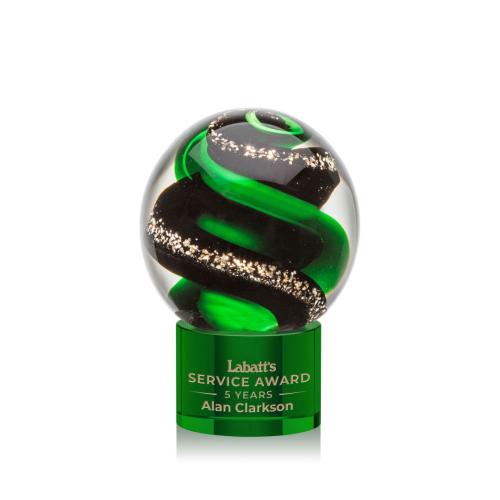 Corporate Awards - Modern Awards - Zodiac Green on Marvel Base Spheres Glass Award