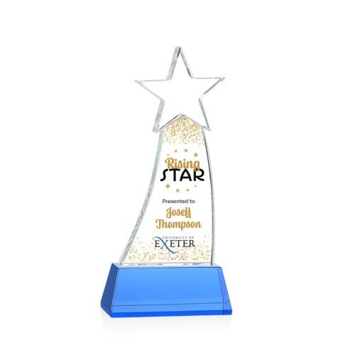 Corporate Awards - Crystal Awards - Crystal Star Awards - Manolita Full Color Sky Blue Star Crystal Award