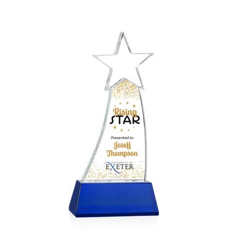 Corporate Awards - Glass Awards - Colored Glass Awards - Manolita Full Color Blue Star Crystal Award
