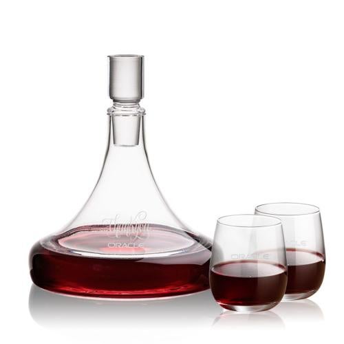 Corporate Recognition Gifts - Etched Barware - Ashby Decanter & Crestview Stemless Wine