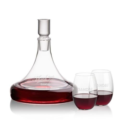 Corporate Recognition Gifts - Etched Barware - Ashby Decanter & Carlita Stemless Wine