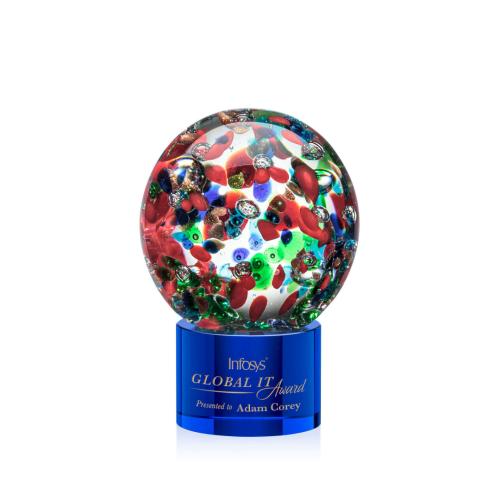 Corporate Awards - Glass Awards - Colored Glass Awards - Fantasia Blue on Marvel Base Spheres Glass Award