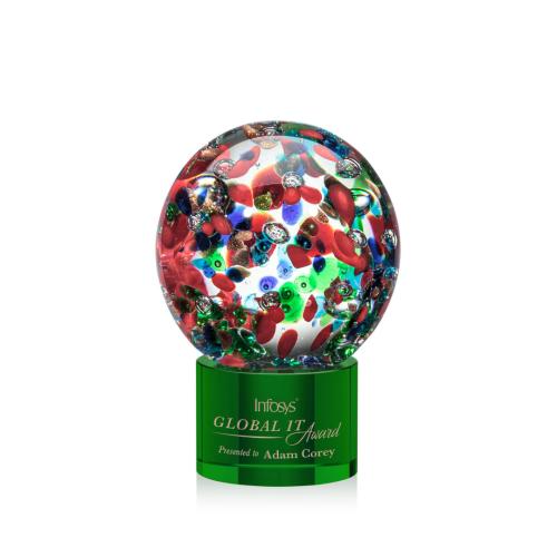 Corporate Awards - Glass Awards - Colored Glass Awards - Fantasia Green on Marvel Base Spheres Glass Award