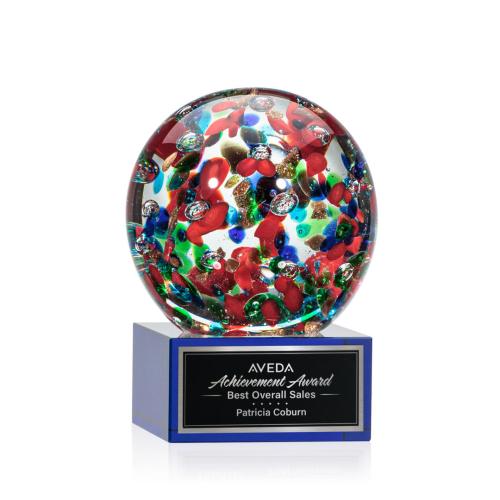 Corporate Awards - Glass Awards - Colored Glass Awards - Fantasia Blue on Hancock Base Spheres Glass Award