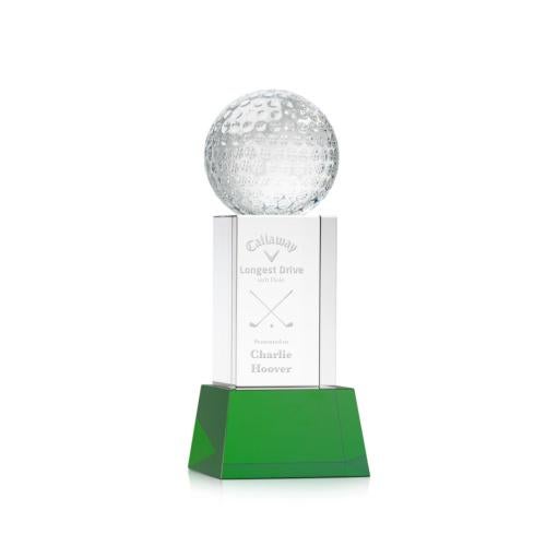 Corporate Awards - Glass Awards - Colored Glass Awards - Golf Ball Green on Belcroft Base Spheres Crystal Award