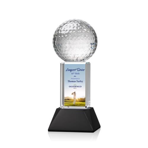 Corporate Awards - Sports Awards - Golf Ball Full Color Black on Stowe Spheres Crystal Award