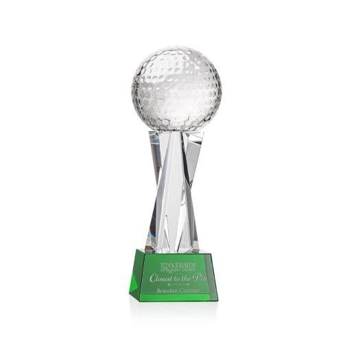 Corporate Awards - Glass Awards - Colored Glass Awards - Golf Ball Green on Grafton Base Spheres Crystal Award