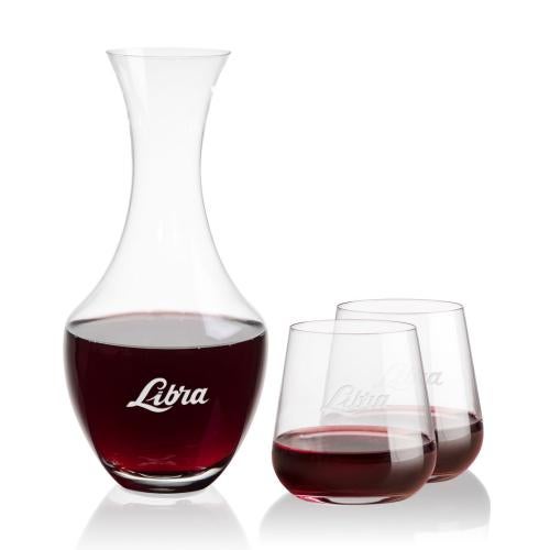Corporate Recognition Gifts - Etched Barware - Oldham Carafe & Howden Stemless Wine