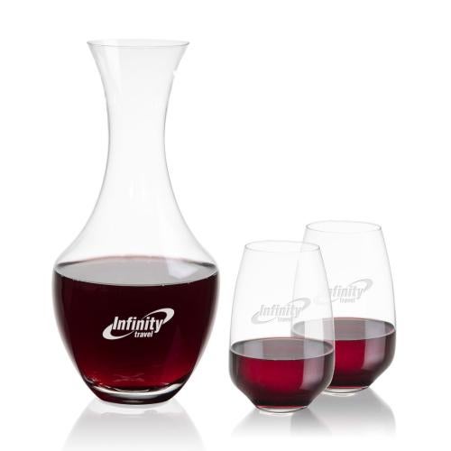 Corporate Recognition Gifts - Etched Barware - Oldham Carafe & Oldham Stemless Wine