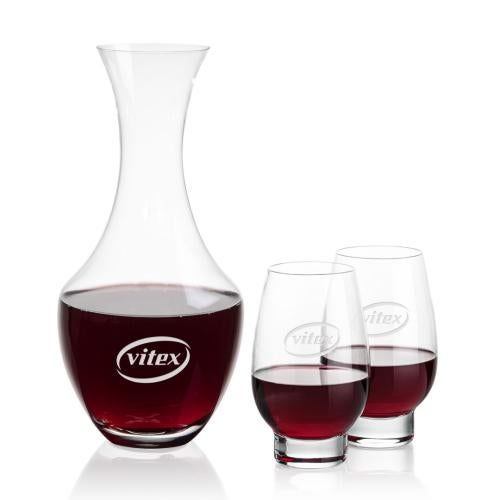 Corporate Recognition Gifts - Etched Barware - Oldham Carafe & Glenarden Stemless Wine