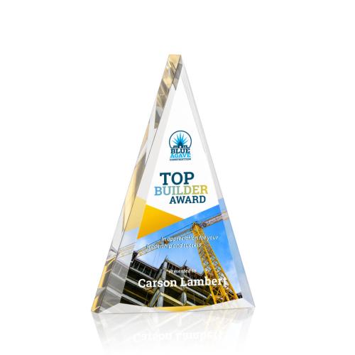 Corporate Awards - Acrylic Awards - Shrewsbury Full Color Gold Pyramid Acrylic Award