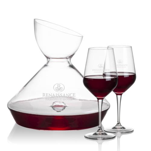 Corporate Recognition Gifts - Etched Barware - Woodbury Carafe & Germain Wine