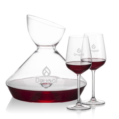 Corporate Recognition Gifts - Etched Barware - Woodbury Carafe & Elderwood Wine
