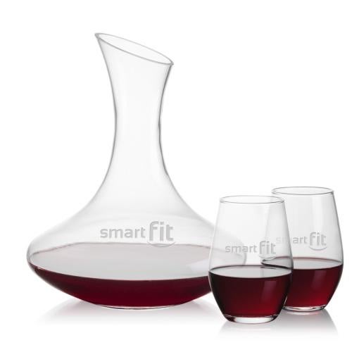 Corporate Recognition Gifts - Etched Barware - Hampton Carafe & Vale Stemless Wine