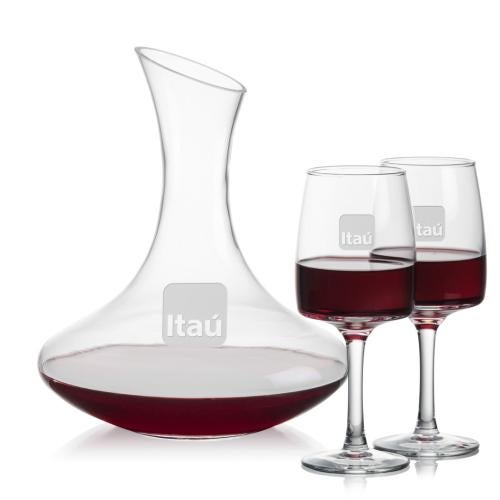 Corporate Recognition Gifts - Etched Barware - Hampton Carafe & Cherwell Wine
