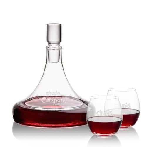 Corporate Recognition Gifts - Etched Barware - Ashby Decanter & Redmond Stemless Wine