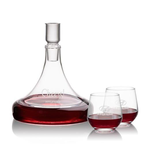 Corporate Recognition Gifts - Etched Barware - Ashby Decanter & Garland Stemless Wine