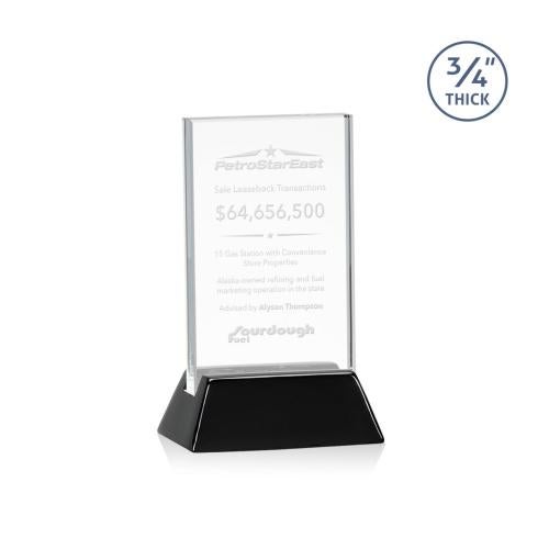 Corporate Awards - Crystal Awards - Walkerton Starfire/Black (Vert) Rectangle Crystal Award