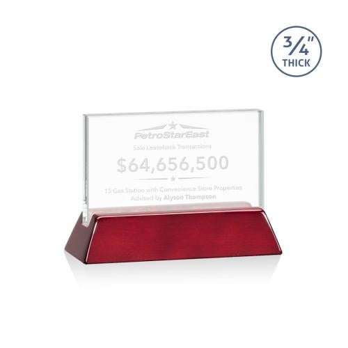 Corporate Awards - Eco Friendly Awards - Wood Awards - Walkerton Starfire/Rosewood (Horiz) Rectangle Crystal Award