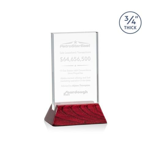 Corporate Awards - Eco Friendly Awards - Wood Awards - Walkerton Starfire/Rosewood (Vert) Rectangle Crystal Award