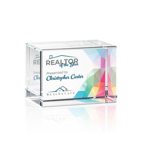 Corporate Awards - Crystal Awards - Crystal Paperweights - Lexington Cube Full Color Rectangle Crystal Award