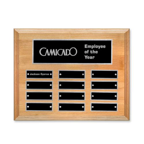Corporate Awards - Award Plaques - Employee of the Month Plaque - Erindate (Horiz) Perpetual Plaque - Red Alder/Silver