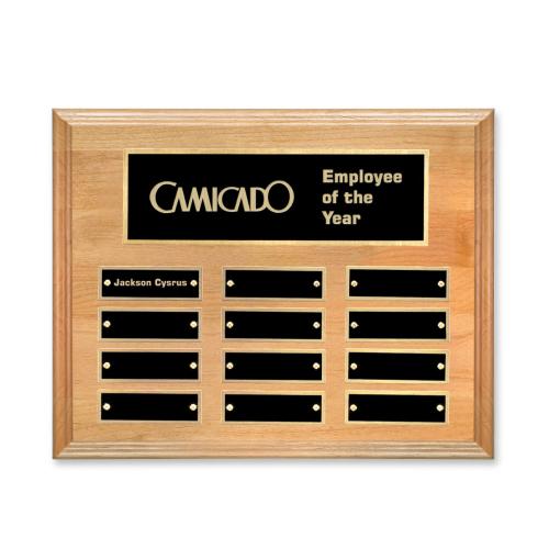 Corporate Awards - Award Plaques - Employee of the Month Plaque - Erindate (Horiz) Perpetual Plaque - Red Alder/Gold