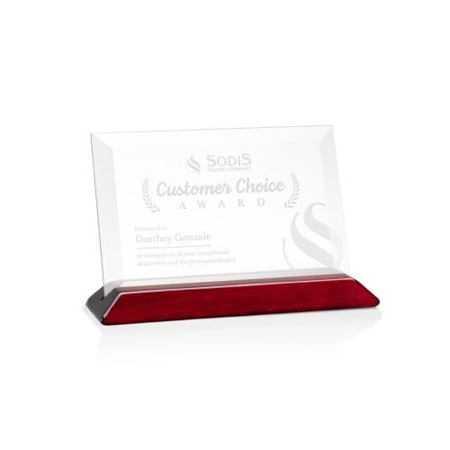 Corporate Awards - Eco Friendly Awards - Wood Awards - Embassy Starfire/Rosewood (Horiz) Rectangle Crystal Award