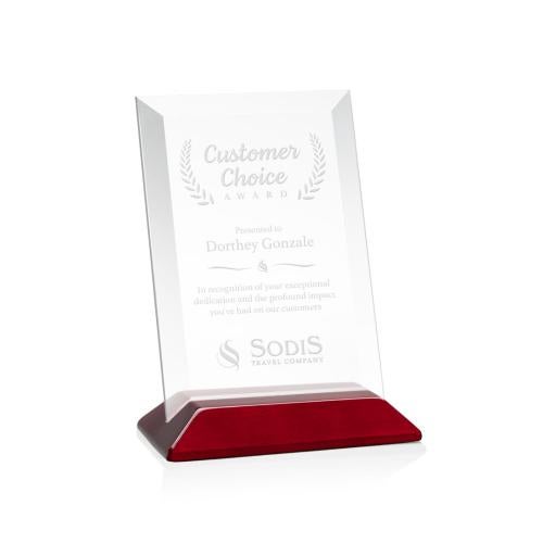Corporate Awards - Eco Friendly Awards - Wood Awards - Embassy Starfire/Rosewood (Vert) Rectangle Crystal Award