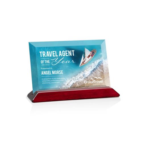 Corporate Awards - Eco Friendly Awards - Wood Awards - Embassy Full Color Starfire/Rosewood (Horiz) Rectangle Crystal Award